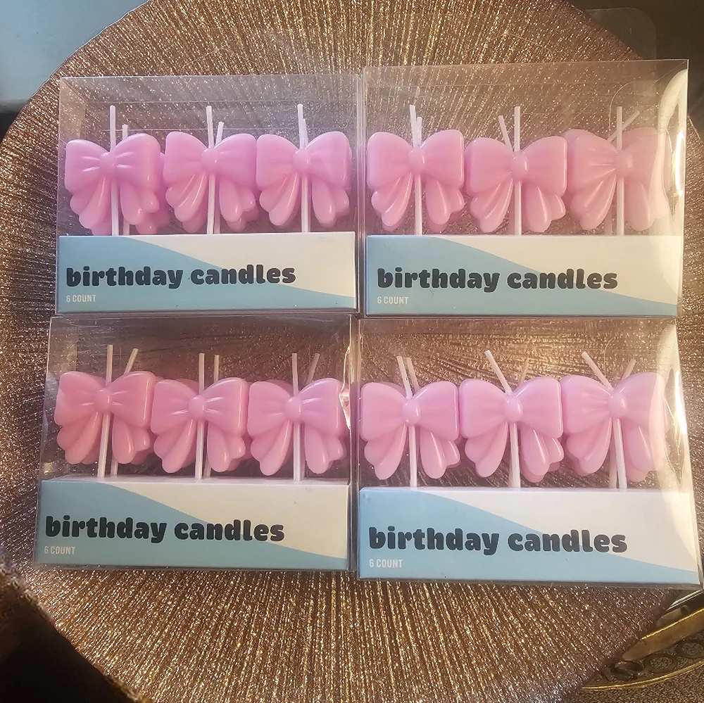 Pink Bow Cake Candles Party Supplies